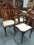 A PAIR OF QUEEN ANNE STYLE MAHOGANY SIDE CHAIRS WITH THE VASE SPLATS TOPPED BY SHELL INLAY
