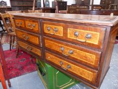 A 19th.C. AND LATER WALNUT AND BURR WOOD WALL HANGING SET OF SIX DRAWERS. W.103.5 x D.31.5 x H.