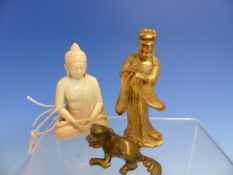 AN EASTERN IVORY FIGURE OF THE BUDDHA. H.7.5cms, A CHINESE GOLD LACQUERED WOOD MANDARIN. H.8.5cms