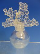 LALIQUE FRANCE, A CLAIREFONTAINE PATTERN SCENT BOTTLE WITH LILY OF THE VALLEY STOPPER. H 12.5cms.