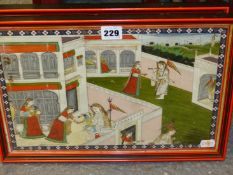 INDIAN SCHOOL. TWO SCENES OF COURTLY FIGURES, WATERCOLOURS. LARGEST 25 x 37cms. (2)