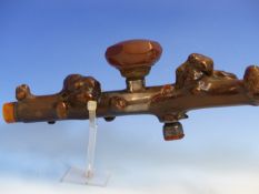 TWO OPIUM PIPES AND TWO RELATED PIECES OF GLASS WARE, BOTH PIPES WITH RED WARE POTTERY BOWLS, ONE