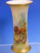 A ROYAL WORCESTER WAISTED CYLINDRICAL VASE, DATE CODE FOR 1914/15 PAINTED BY HARRY STINTON WITH