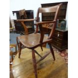 A SET OF SIX OXFORD CHAIRS INCLUDING ONE WITH ARMS, THE BROAD TOP RAILS ABOVE PIERCED HORIZONTAL