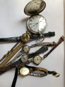 A QUANTITY OF WATCHES ETC, MODELS TO INCLUDE BAUME, ROAMER, SMITHS , VARIOUS COCKTAIL STRAPS AND A