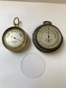 A POCKET BAROMETER FOR C.W DIXEY & SON, LONDON AND ONE OTHER WITH PART OUTER CASE FOR J.H STEWARD