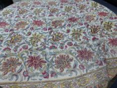 TWO INDIAN MULTICOLOUR PAINTED FLORAL PATTERN PANELS/COVERS.
