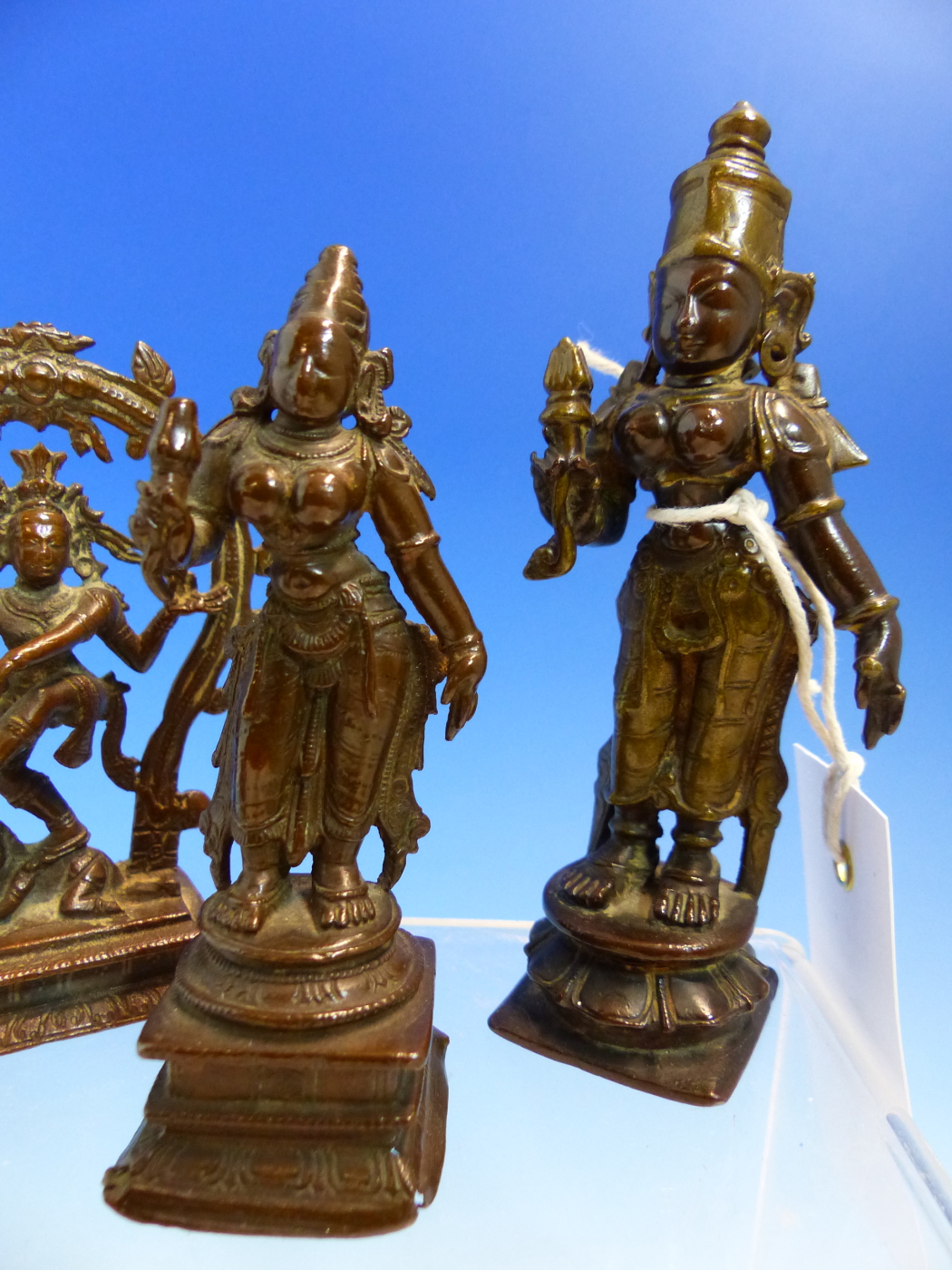 THREE VARIOUS INDIAN BRONZE FEMALE DEITIES, THE TALLEST H.12cms. (3) - Image 3 of 5