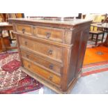 AN 18th.C. AND LATER OAK CHEST OF FOUR DRAWERS ON STILE FEET. W.99 x D.60 x H.95cms.