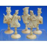 A DIEPPE IVORY CHESS SET, THE WHITE CARVED AS BUSTS OF 18th C. EUROPEANS AND THE RED AS NUBIANS, THE