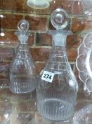 A PAIR OF GEORGE III DECANTERS TOGETHER WITH A FOOTED BOWL WITH FAN CUT RIM AND DIAMOND DIAPER CUT