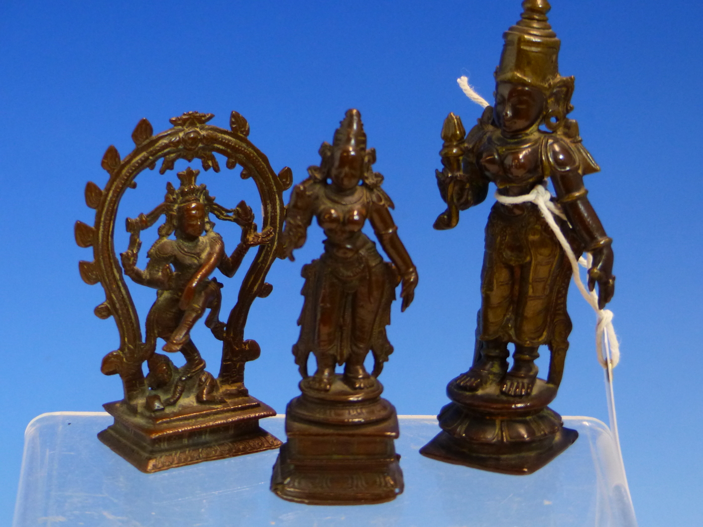 THREE VARIOUS INDIAN BRONZE FEMALE DEITIES, THE TALLEST H.12cms. (3) - Image 2 of 5