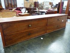 A NEST OF FOUR MAHOGANY DRAWERS, THE UPPER TWO OPENING WITH BRASS KNOBS, THE LOWER TWO WITH KEYS.