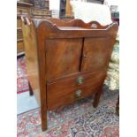 A GEO.III.MAHOGANY TRAY TOP BEDSIDE NIGHTSTAND WITH TWO DOORS OVER DEEP DRAWER. W.55 x D.47 x H.