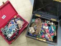 TWO CASES OF GOOD VINTAGE COSTUME BEADS TO INCLUDE VENETIAN WEDDING CAKES BEADS, ETC.