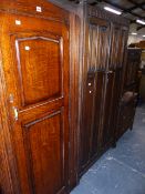 TWO OAK HALL CUPBOARDS/ SMALL WARDROBES AND TWO CHESTS