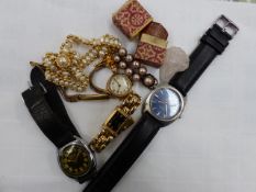 A 9ct LADIES VINTAGE WATCH, A GENTS SEA ROCK ROAMER, A CARBEL SPORTS AND A QUANTITY OF COSTUME