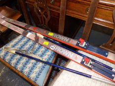 SET OF CROSS COUNTRY SKIS AND TWO PICTURES.