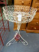 VICTORIAN WIRE WORK AURICULA PLANT STAND, THE REVOLVING BASKET ON A TRIPOD STAND