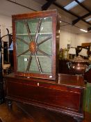 A MAHOGANY INLAID SMALL COFFER, AN INLAID WALL CABINET AND A CORNER CABINET.