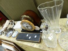 A DOULTON DINNER SERVICE, VARIOUS DECANTERS, CLOCKS,ETC.