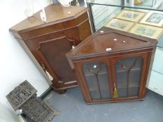 TWO MAHOGANY CORNER CABINETS.