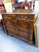 AN 18th.C.OAK CHEST OF FOUR DRAWERS.