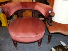 TWO VICTORIAN TUB ARMCHAIRS.