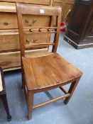 A GEORGE III EAST ANGLIAN ELM BOBBIN SIDE CHAIR WITH THREE BALL BACK SPLIT, TYPICAL DISHED SEAT