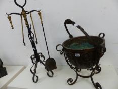 AN ARTS AND CRAFTS COAL BUCKET, A CONSERVATIRY HEATER, PLANTSTAND,ETC.