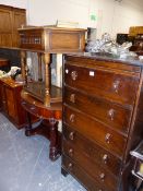 A VICTORIAN WASHSTAND WITH LATER TOP, AN OAK HALL TABLE AND AN ART DECO SIX DRAWER CHEST.
