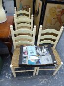 A SET OF FOUR LADDER BACK CHAIRS.