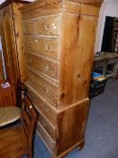 A VINTAGE PINE CHEST ON CHEST OF SMALL PROPORTIONS