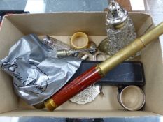 COLLECTABLES TO INCLUDE SILVER HALLMARKED AND WHITE METAL, WATCHES, A VINTAGE MONOCULAR TELESCOPE,