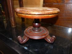 A VICTORIAN MAHOGANY MINIATURE BREAKFAST TABLE WITH ORIGINAL LABEL TO UNDERSIDE.