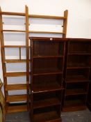 A PAIR OF OAK OPEN BOOKCASES AND TWO OTHERS