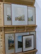 A VICTORIAN WATERCOLOUR OF HIGHLAND MOUNTAIN SCENE TOGETHER WITH A SET OF FOUR FURTHER HIGHLAND