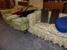 AN EARLY 20th.C.SMALL CHESTERFIELD SETTEE AND A LARGE DEEP SEAT SETTEE.