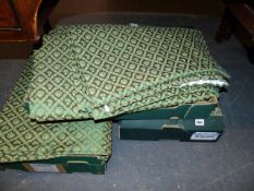 A QUANTITY OF DIAMOND DIAPERED GREEN GROUND CURTAINS