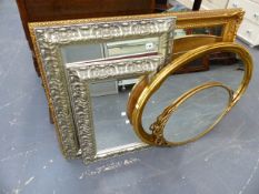 FIVE VARIOUS ANTIQUE STYLE WALL MIRRORS.