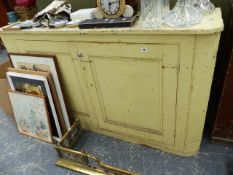 A PAINTED PINE CABINET WITH SHELVED INTERIOR.