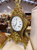 A LARGE FRENCH BRACKET CLOCK WITH GILT BRASS AND PAINT DECORATION.