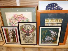 THREE EGYPTIAN PICTURES, A NEEDLEWORK AND A TEXTILE SCRAPWORK OF A GIRL