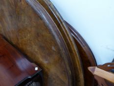 THREE VICTORIAN WALNUT TABLE TOPS.