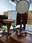 A Wm.IV.ROSEWOOD POLE SCREEN AND A VICTORIAN SEWING BOX.