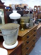 A QTY OF GLAVANISED BUCKETS, OIL LAMPS, BEDPANS,ETC.