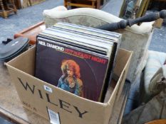 A COLLECTION OF RECORD ALBUMS AND A VINTAGE WARMING PAN.