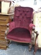 A Wm.IV.MAHOGANY BUTTON BACK ARMCHAIR.