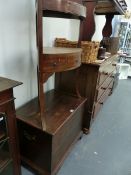 AN EARLY 19th.C.OAK TRUNK TOGETHER WITH A REGENCY CORNER WASHSTAND.