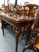 A VICTORIAN MAHOGANY FOLD OVER TEA TABLE.